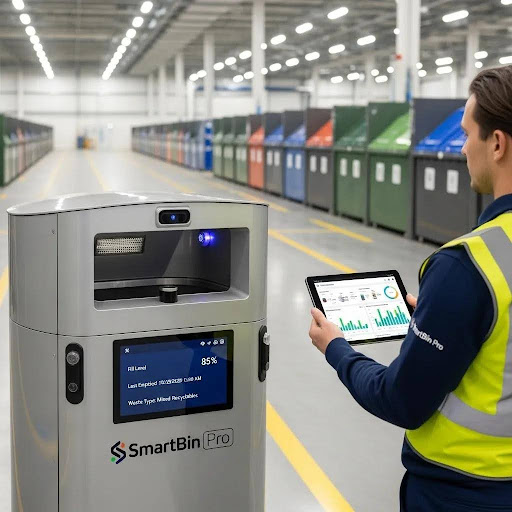 Technician reviewing real-time smart-bin data