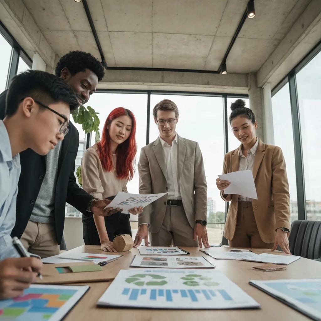 Procurement team evaluating sustainable materials to lower business waste