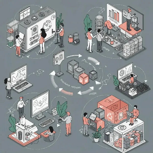 An illustration depicting circular business models, including product leasing and resource recovery processes