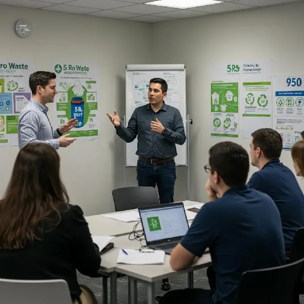 Training session on zero waste practices with engaged employees learning about sustainability
