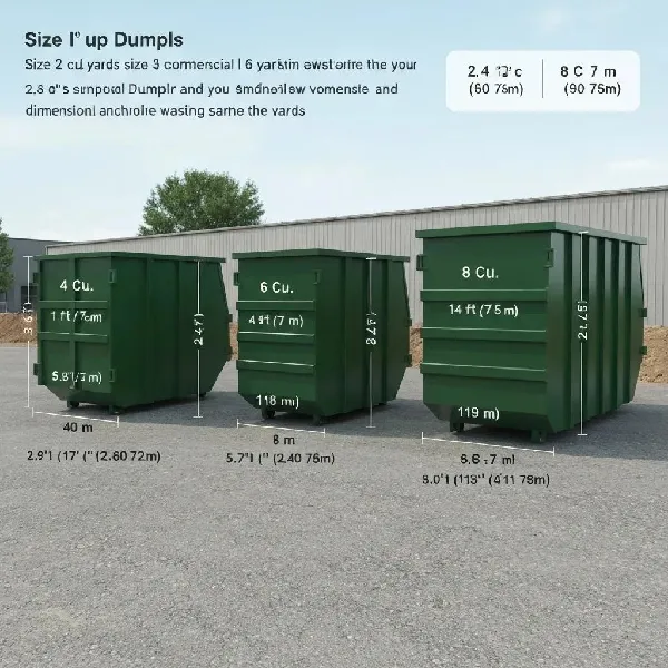 A chart comparing standard commercial dumpster sizes and their dimensions