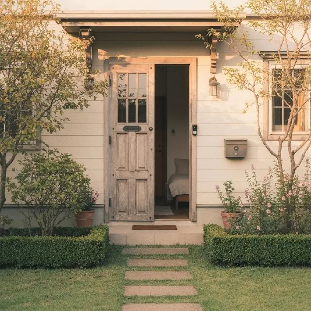 A front-load dumpster positioned outside a cafe, demonstrating its role in everyday business waste management.