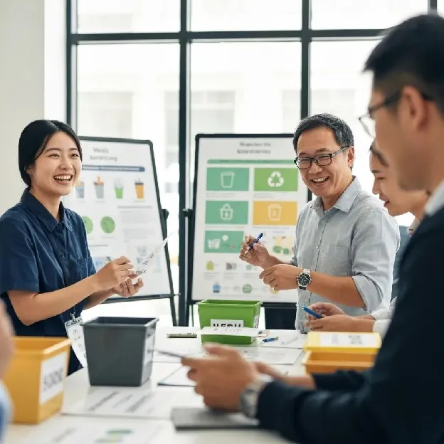 Employees engaged in a hands-on training workshop for sustainable waste management practices