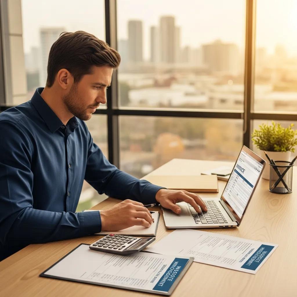 Professional reviewing waste invoices in an office