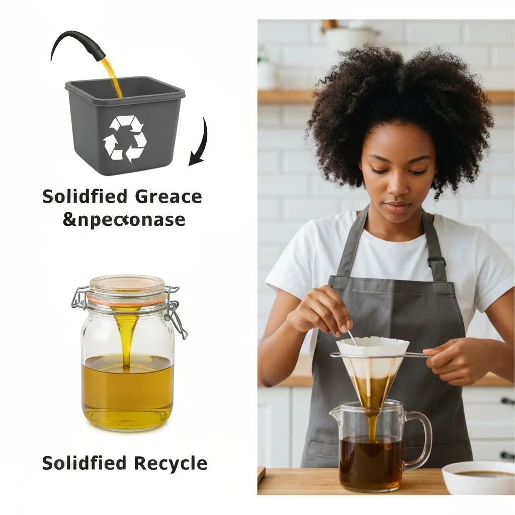 Diagram showing safe home methods for disposing and recycling used cooking oil