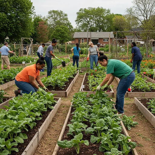 people sharing a community garden