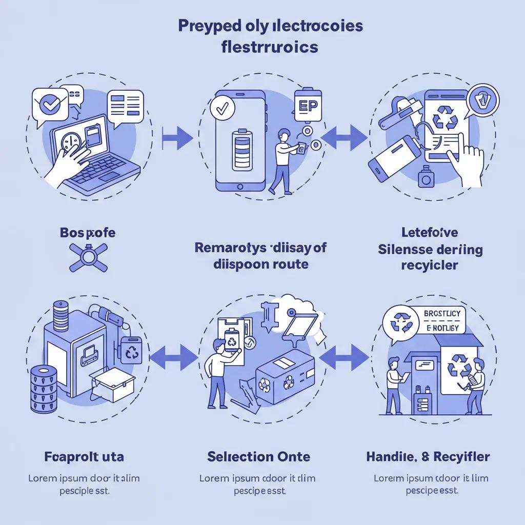Visual guide illustrating the step-by-step process of recycling old electronics, emphasizing preparation and responsible disposal