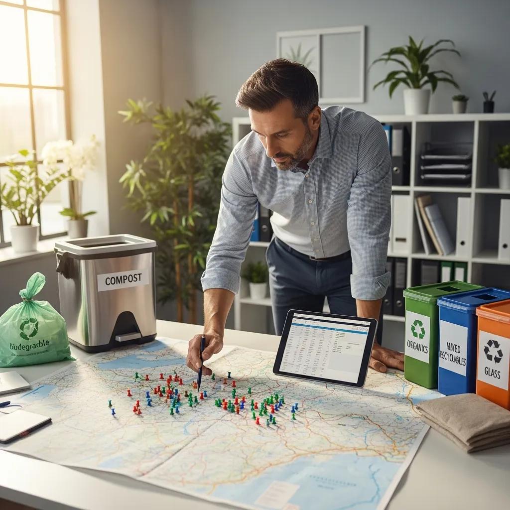 Logistics manager reviewing food waste data for multiple restaurant locations