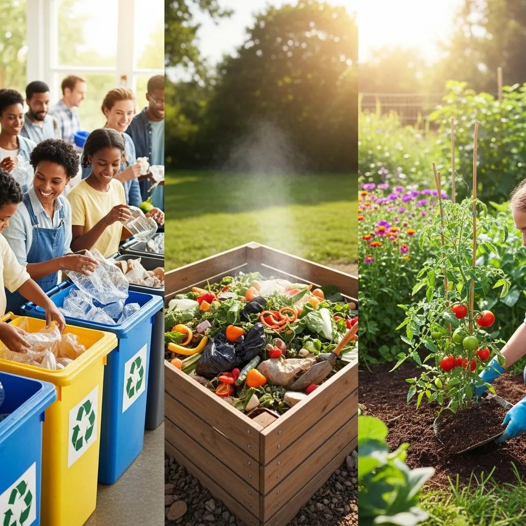 Community members participating in recycling and composting to reduce waste and enhance sustainability