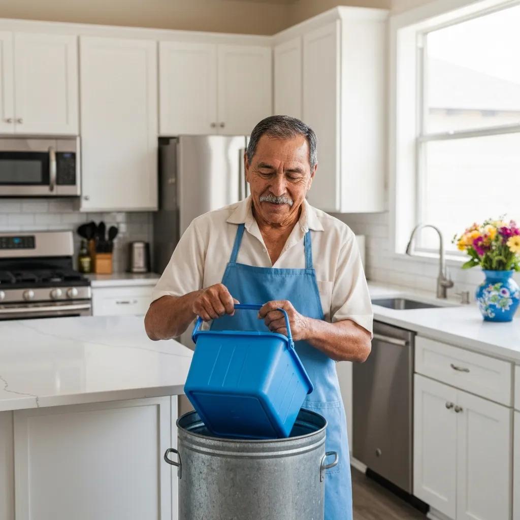 Lightweight HDPE trash can in a tidy kitchen, showing mobility and convenience