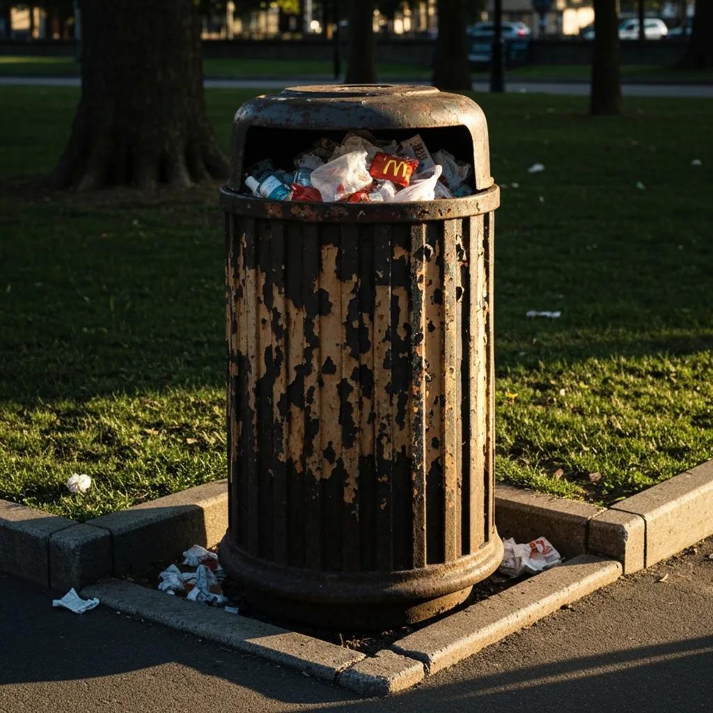 Stainless steel trash bin in a commercial kitchen highlighting clean lines and durability