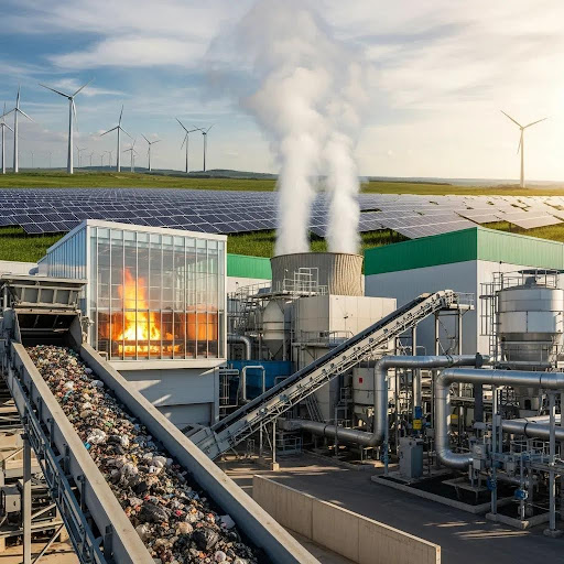 Waste‑to‑energy plant representing sustainable disposal and circular strategies