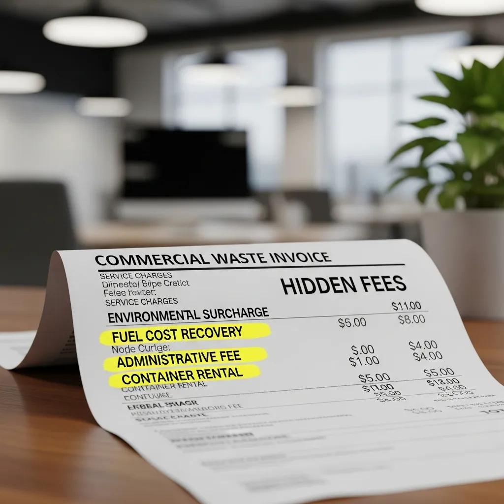 Close-up of a commercial waste invoice with highlighted fee lines