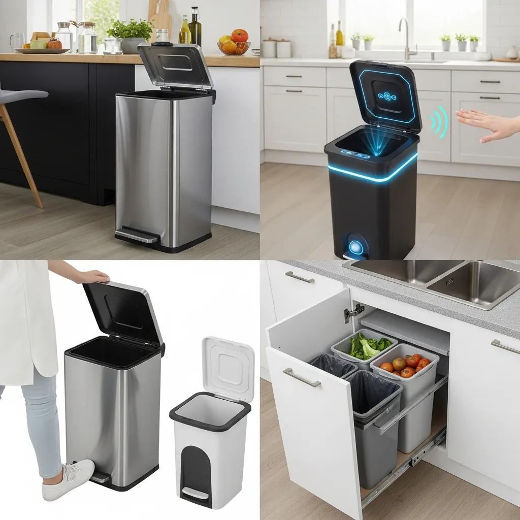 Kitchen trash can types compared: pedal-operated, sensor-activated, and pull-out models