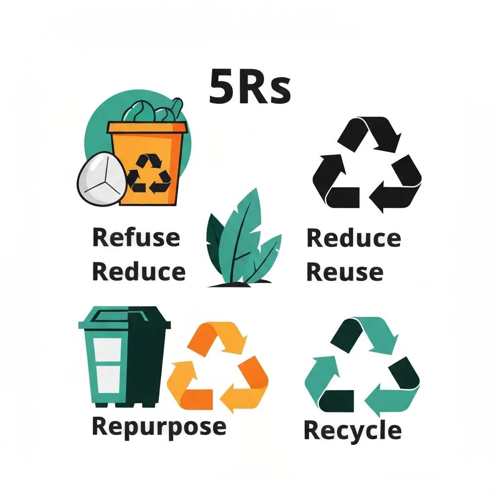 Graphic showing the 5 Rs: Refuse, Reduce, Reuse, Repurpose, Recycle