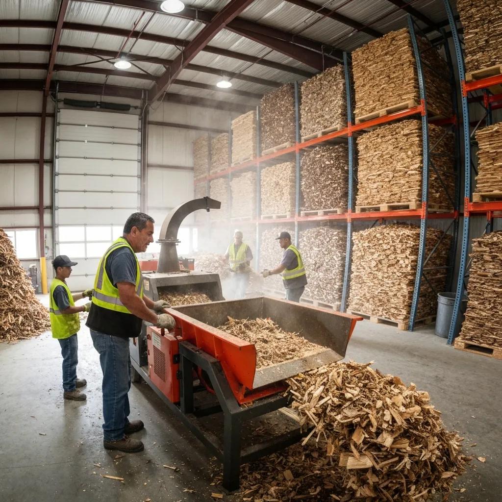 Warehouse showing on-site wood processing and streamlined operations